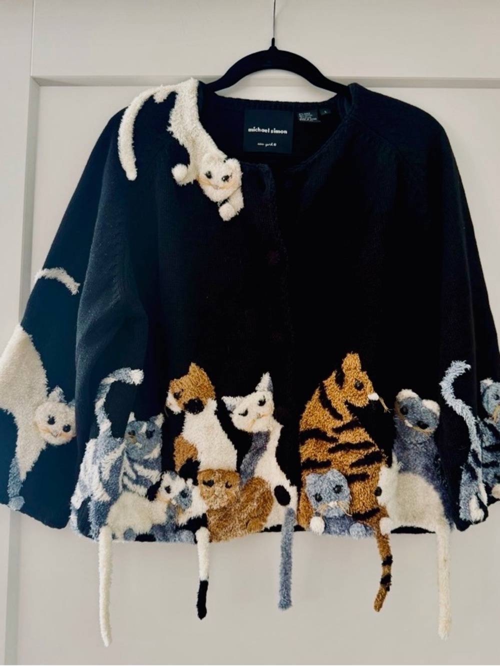 Michael Simon Black Cat Motif Sweater Cardigan